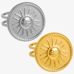 Minimalist 18k gold and silver 304 stainless steel sun face open rings for women