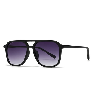 Modern retro double bridge aviator sunglasses with black frame and purple gradient lenses