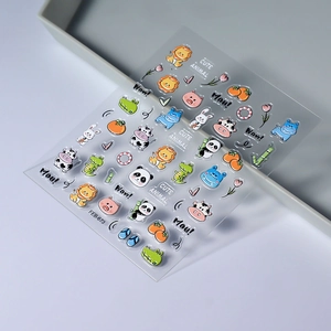 5D embossed animal nail stickers with cute panda and lion designs for kids' DIY manicure