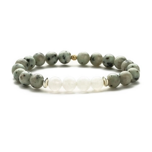 Natural Labradorite and White Turquoise beaded bracelet with silver and gold metal accents
