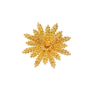 Exquisite golden wheat ear floral brooch with intricate woven texture on white background