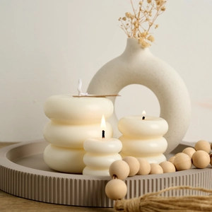 Three-piece set of cream white bubble stacked ring scented candles for home decor