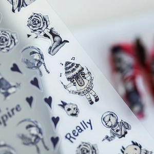 5D vintage Gothic embossed nail stickers featuring floral rose and cartoon art designs