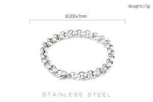 Bracelet chaîne en acier inoxydable argenté, dimensions 200x7mm et poids 17g