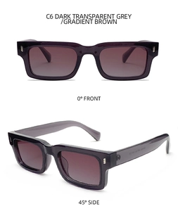 Detailansicht der Vintage-Rechteck-Sonnenbrille in Transparentgrau mit Verlaufsgläsern