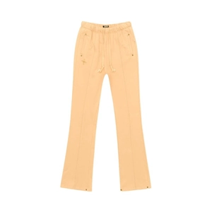 Classic apricot drawstring flare sweatpants with side zipper pockets and metal accents