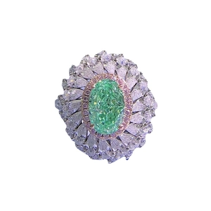 Luxury 925 silver ring with oval paraiba tourmaline green stone and tiered halo