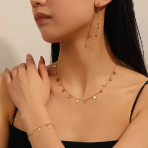 Four Leaf Flower Necklace Bracelet Earrings Stainless Steel Zircon Elegant Trendy Fashion Jewelry For Women