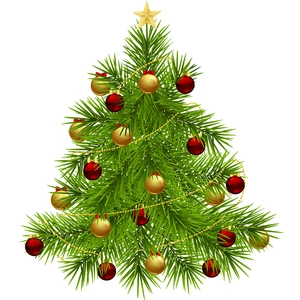 Festive Christmas tree wall sticker with gold stars and red ornaments on white background