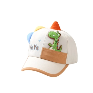 Niedliche beige Cartoon-Dinosaurier Baby-Baseballkappe mit orangefarbenem Rand