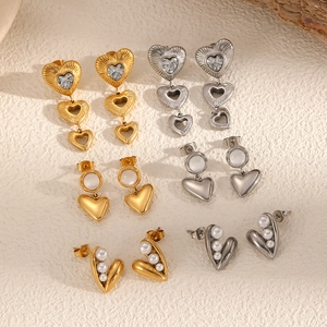 Heart Drop Earrings Stainless Steel Zircon Rhinestone Artificial Pearl Small Niche Design Dangle Stud Jewelry For Women