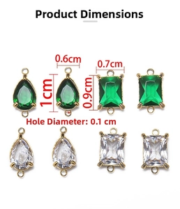 Tableau des tailles détaillé pour pendentifs DIY dorés en cristal goutte et rectangle
