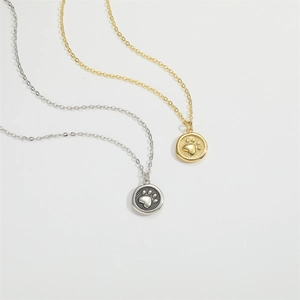 Minimalist French style cat paw pendant necklace in gold and silver finish with O-chain