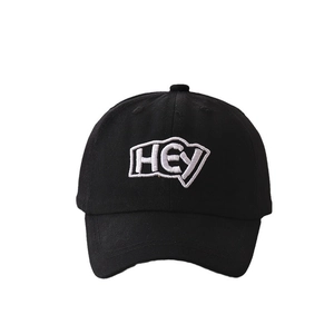 Kids black cotton baseball cap with HEY embroidery, lightweight summer sun protection hat