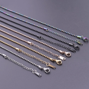 Detailed view of 2mm stainless steel ball chains in silver gold and mixed colors