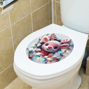3D Christmas reindeer and festive fairy lights wall sticker for toilet lid decoration