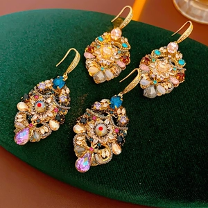 Vintage Baroque Water Drop Dangle Earrings Multi Color Crystal Glass 925 Sterling Silver Earring Post Palace Style Women