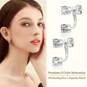 925 Sterling Silver Moissanite Stud Earrings For Women D Color Moissanite Two-Way Wear Fashion Jewelry Elegant Round Gift