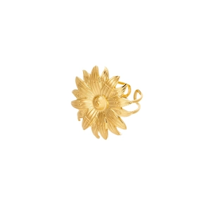 Golden titanium steel sunflower ring with natural stone inlay on a clean white background