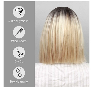 Care instructions for gradient bob wig with 120°C heat limit and washing tips