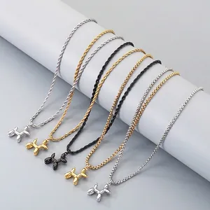 Collier Pendentif Chien Ballon En Acier Inoxydable Bijoux De Mode Polie Chaîne De Boîte Corde Pour Hommes Femmes