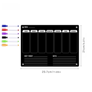 Magnetic black acrylic weekly planner board with six colorful markers for refrigerators