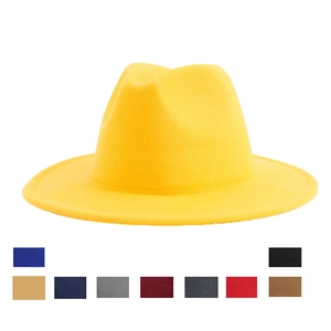 Classic felt fedora hat in yellow shown with multi-color palette swatches available