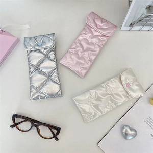 Quilted PU leather eyeglass pouches in heart, bow, and diamond patterns with snap closure