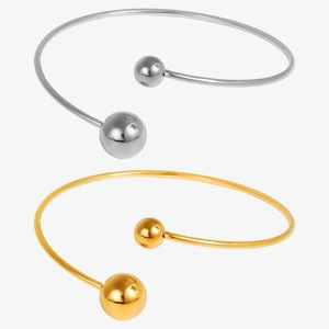Minimalist 18k gold and silver stainless steel open bracelets with spherical ends