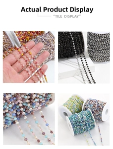 Detailed close-up of mixed colorful crystal bead chains for DIY jewelry making