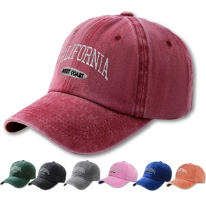 California West Coast Embroidery Washed Cotton Baseball Cap Retro Distressed Adjustable Dad Hat Casual Sun Hat For Women Men