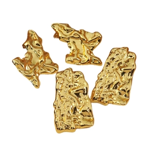 Polished gold hammered texture irregular geometric stainless steel stud earrings set