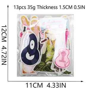 13pcs Taylor music embroidery patches set with Lover Midnights guitar and portrait motifs