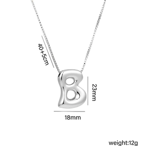 Polished silver titanium steel B-letter balloon pendant necklace with 40+5cm chain