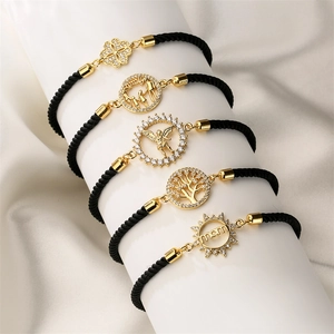 Adjustable Braided Rope Bracelet Copper Micro Pave Cubic Zirconia Tree Of Life Family Mom Charm Fashion Jewelry