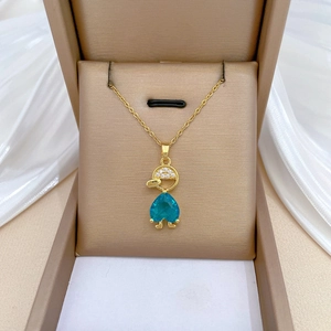 Little Person Pendant Necklace Titanium Steel Chain Copper Micro Inlaid Blue Heart Gemstone Rhinestone Jewelry For Women