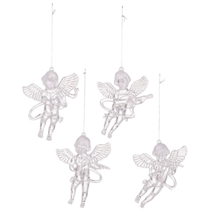 Set of 4 clear acrylic angel ornaments playing musical instruments for Christmas tree