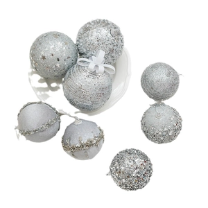 Set of 7 silver Christmas ornaments with sequins and stars for holiday tree decoration