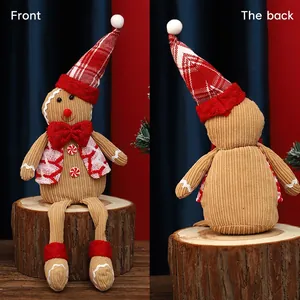Plush Christmas gingerbread man doll in sitting pose with front and back views