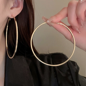 Exaggerated Large Hoop Earrings Alloy Geometric Polished Minimalist Fashion Jewelry For Women With Silver Earring Post