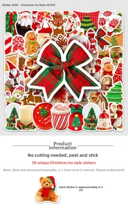 Detailed view of 50pcs waterproof Christmas stickers featuring Santa and Gingerbread Man