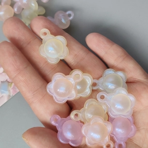 Luminous macaron flower charms with pearl finish and hanging hole for DIY jewelry
