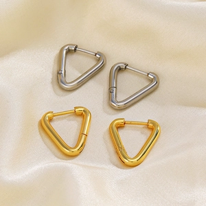 Minimalist triangle hoop earrings set in 18K gold and silver polished stainless steel