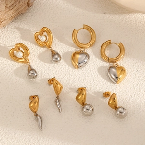 Geometric Heart Stainless Steel Earrings 18K Gold Silver Two Tone Plated High End Fashion Jewelry Accessory For Women