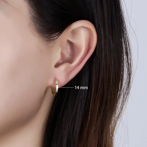 Polished 925 sterling silver hoop earring 14mm size worn on earlobe for women