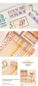 Detailed view of assorted floral and butterfly washi tape rolls in a decorative gift box