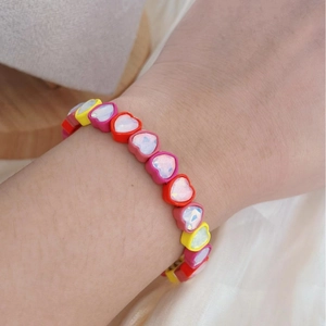 Fashionable colorful heart-shaped enamel elastic bracelet for women stacking daily wear