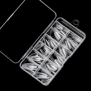 120 pieces of clear medium almond false nail tips in a 10-compartment storage box