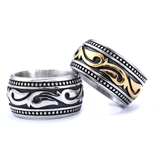 Vintage-Edelstahlringe mit geprägten Totemmustern in Silber und Gold für Herren