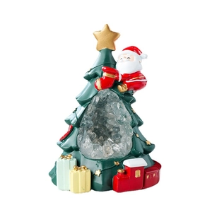 Christmas tree crystal night light with Santa Claus and resin gift box base for holiday decor